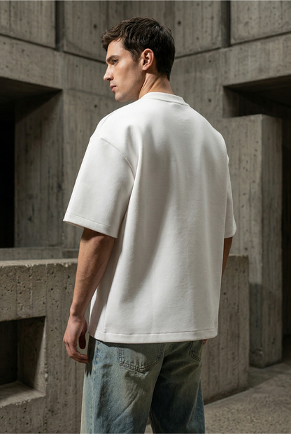 Camiseta de Autor corte oversize: Arquitectura de volumen - Bordado de ancla