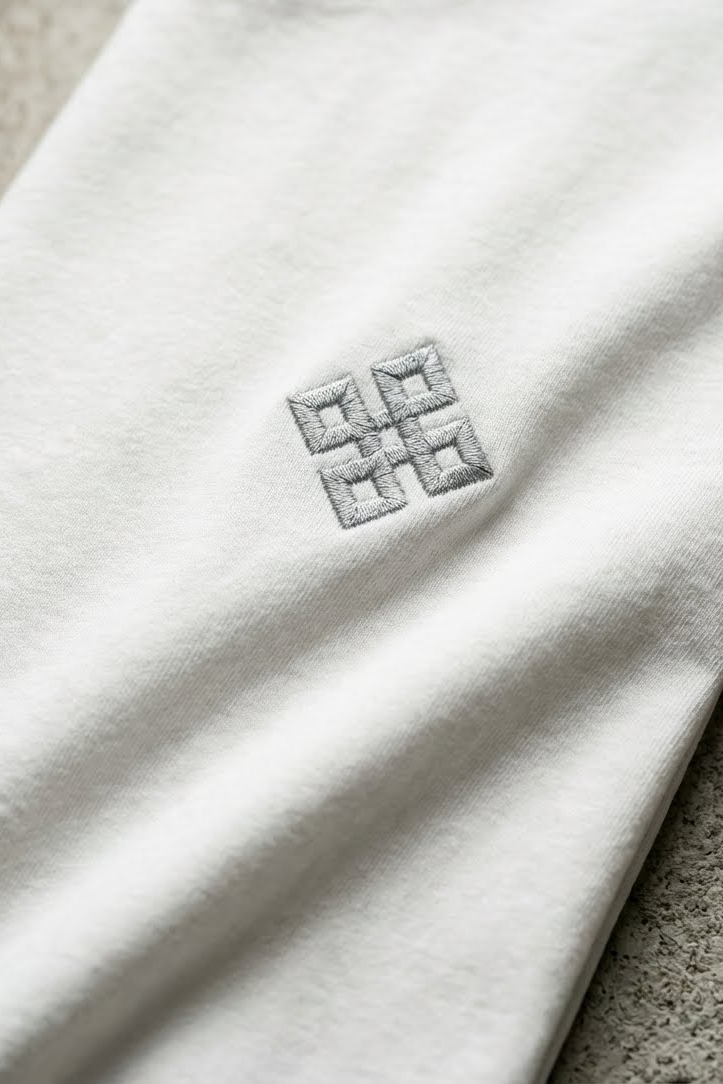 Camiseta de Autor corte oversize: Arquitectura de volumen - Bordado de cruz cuadrada