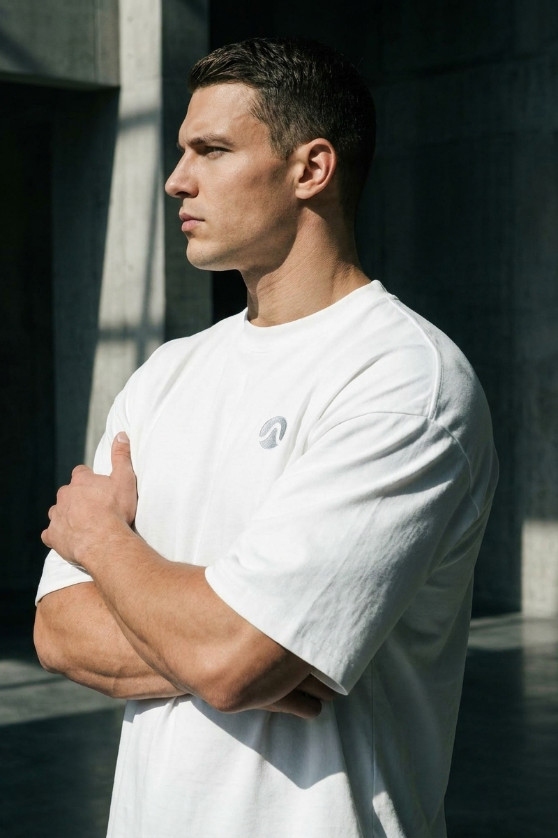 Camiseta de Autor corte oversize: Arquitectura de volumen - Bordado ondulado