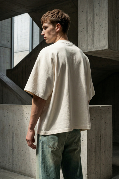Camiseta de Autor corte oversize: Arquitectura de volumen - Bordado de ancla